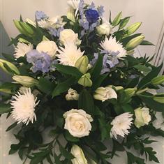 Blue and white casket